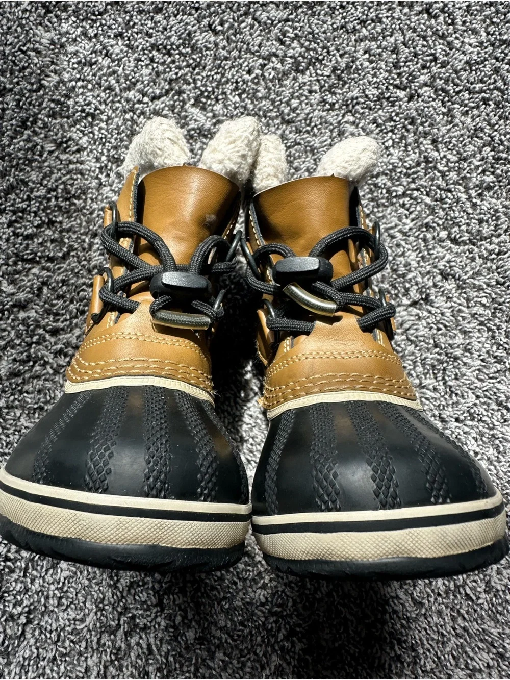 SOREL Kids Tan & Black Sherpa-Lined Waterproof Hiking Snow Boots Size 9 Toddler